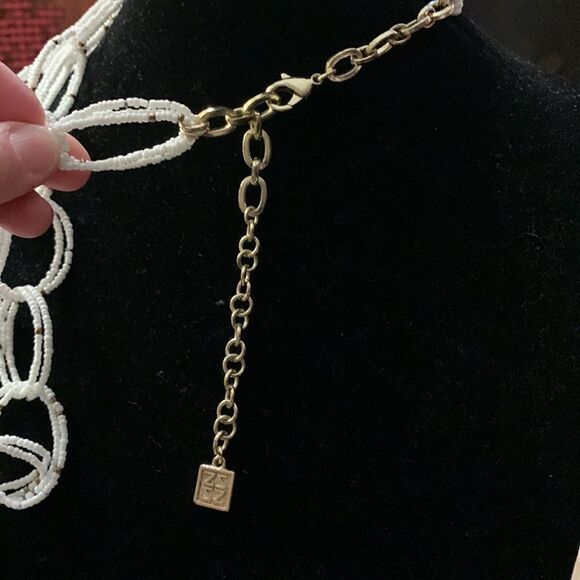 Anthropology Zenzii White & Gold layered Bib Beaded Statement Necklace 🤍‎ - Picture 4 of 5